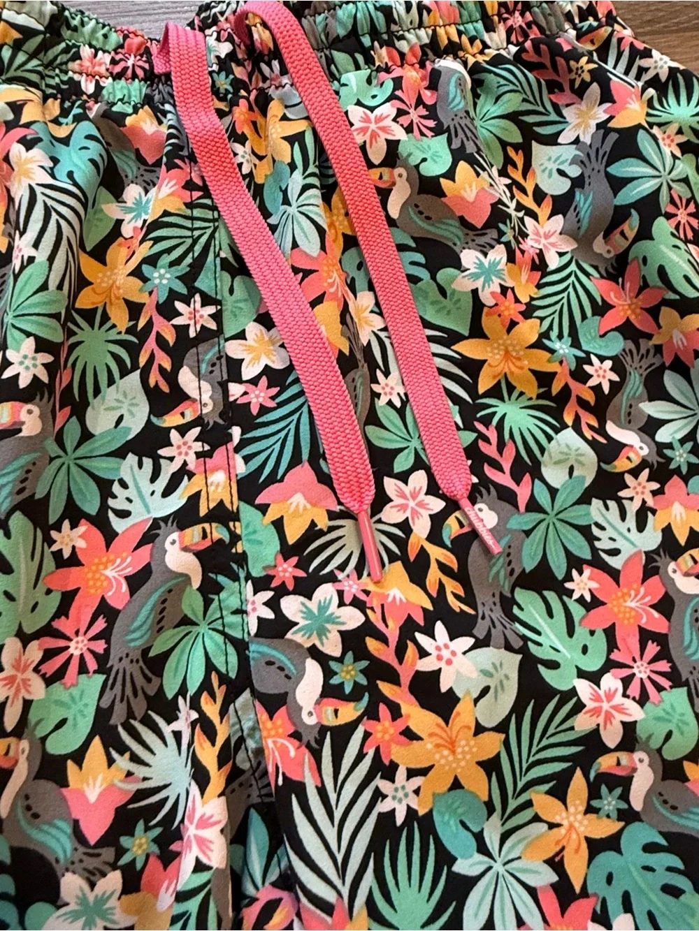 chubbies Floral Tropical Drawstring Swim Trunks-Black,Pink, and Green